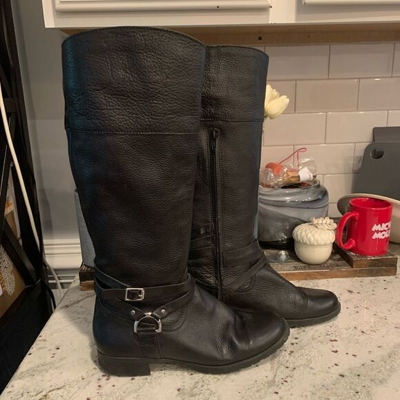 Lauren Ralph Lauren Black Leather Heeled Boots - Picture 1 of 6